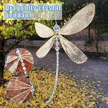 Crystal Dragonfly Langų Dekoro Su Karoliukai Kabo Ornamentu 15X15cm Lengva Įdiegti, Paprasta Naudoti