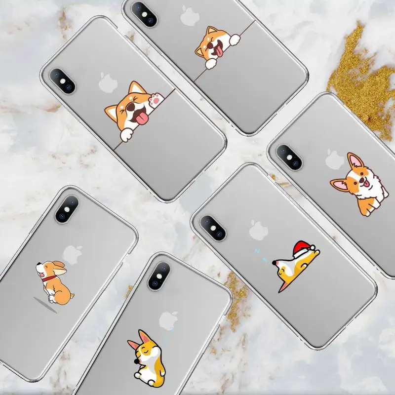 Mielas Corgi Šuo animacinių filmų Telefono dėklas Skirtas iPhone 11 12 Mini Pro 13 XS Max X 8 7 6s Plius 5 SE XR Skaidri Korpuso