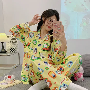 Hello Kitty Kawaii Sanrio Pižama Pavasarį, Rudenį Animacinių Filmų Plonas Pižama, Mergaitės, Dėvi Anime Namų Drabužius Ne Kostiumas