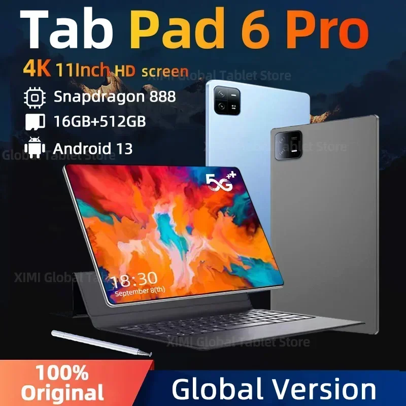 2023 Originalus Pasaulinė Versija Trinkelėmis 6 Pro Snapdragon 888 Tablet PC 10000mAh 