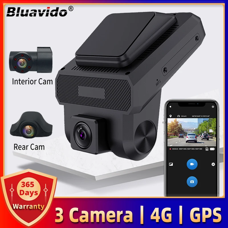 Bluavido 4G Brūkšnys Cam 3 Kameros Automobilio Vaizdo įrašymo Priežiūros FHD 1080P Naktinio Matymo 24 valandų Nuotolinio Stebėjimo DVR WiFi Hotspot